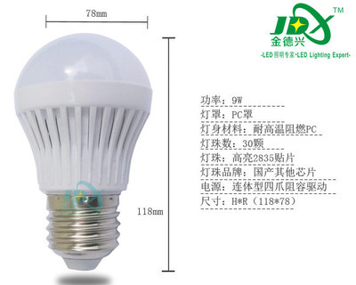 深圳市金德興照明 12W超亮E27螺口LED球泡燈，節(jié)能批發(fā)熱銷(xiāo)之選
